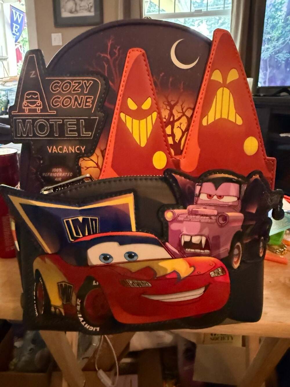 Loungefly Disney Pixar Cars Halloween Cozy Cone Motel Glow in the Dark Mini Back